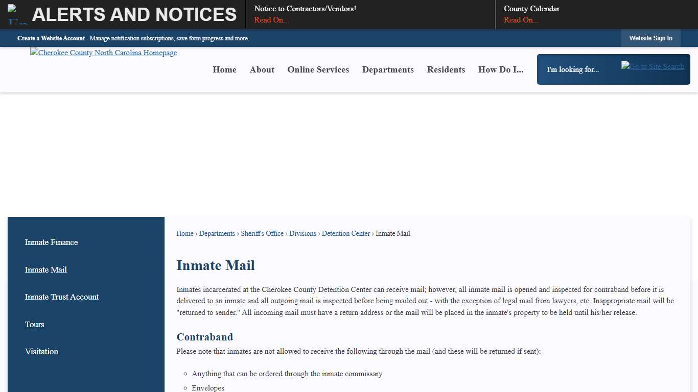 Inmate Mail Cherokee County, NC