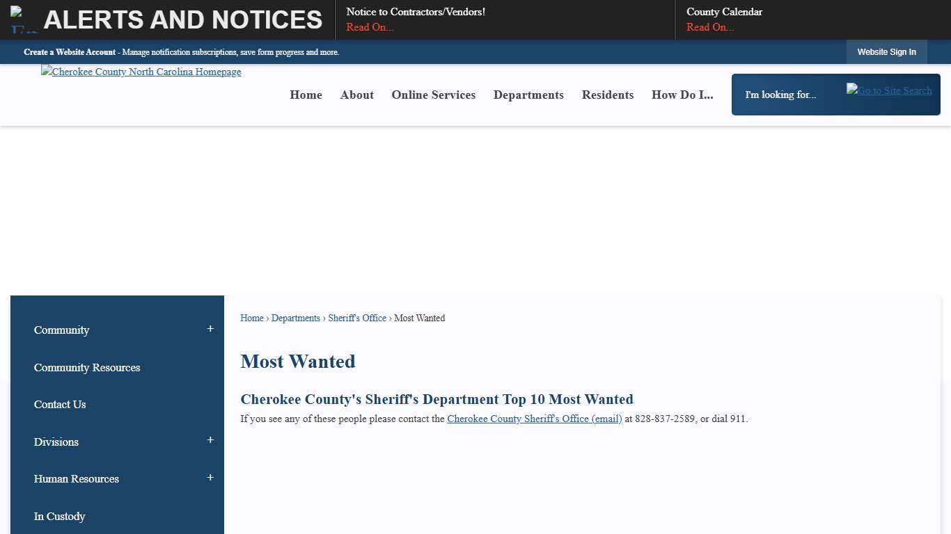 Most Wanted Cherokee County, NC