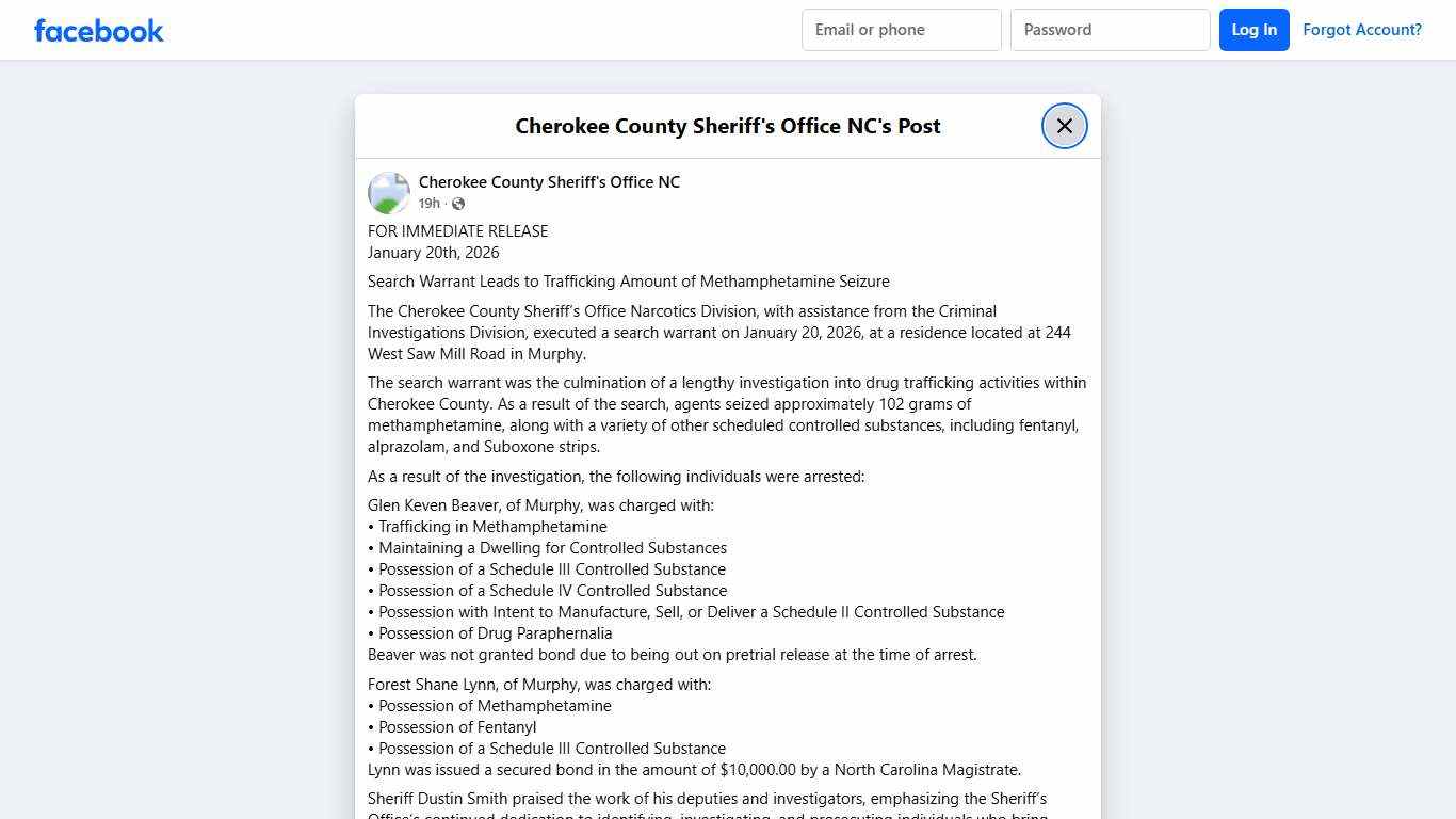 FOR IMMEDIATE... - Cherokee County Sheriff's Office NC Facebook
